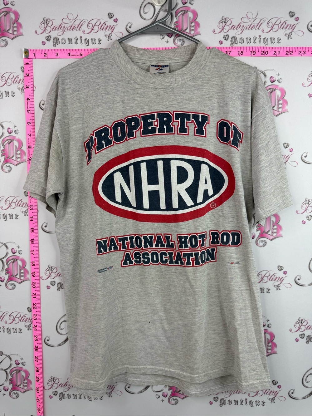Jerzees tee Gray NHRA National Hot Rod Association Tee with Red and Navy Print